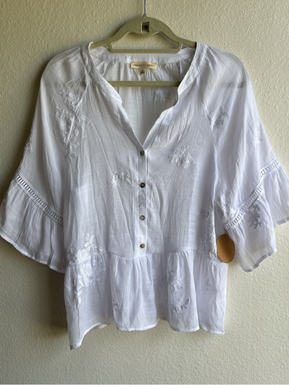 Parallel Skies NWT Boho Romantic Cottagecore Floral Embroidered Blouse Size S